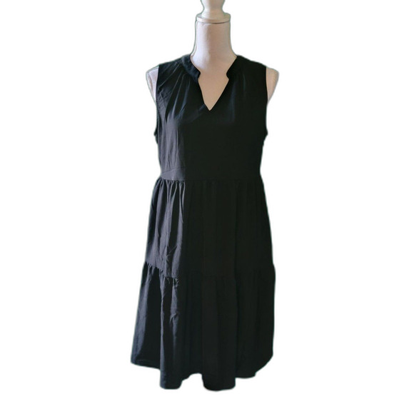 Bwogeeya Casual Black V-Neck Ruffle Hem Sleeveless Mini Dress Sz M - Picture 4 of 8